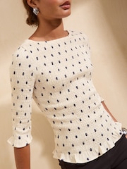 Friends Like These Ivory Printed Crinkle Boat Neck Top - Image 4 of 5