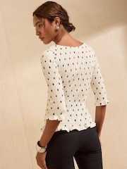 Friends Like These Ivory Printed Crinkle Boat Neck Top - Image 5 of 5