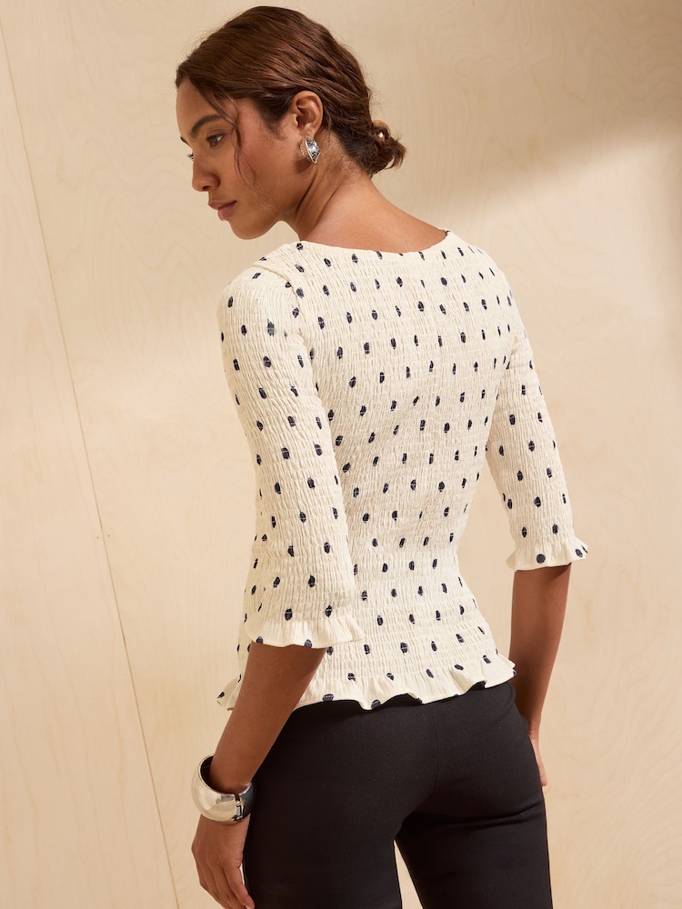Friends Like These Ivory Printed Crinkle Boat Neck Top - Image 5 of 5 Friends Like These Ivory Printed Crinkle Boat Neck Top - Image 5 of 5