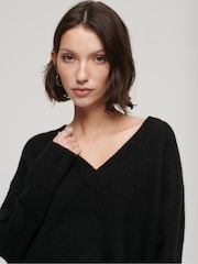Schwarz - Superdry Oversize-Pullover mit V-Ausschnitt - Bild 3 von 6