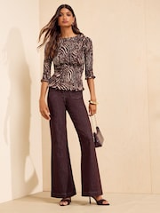 Friends Like These Brown Printed Crinkle Boat Neck Top - Image 2 of 5