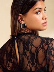 Friends Like These Black Lace Yoke Crinkle Top - Image 5 of 6