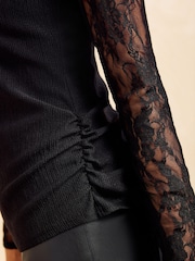 Friends Like These Black Lace Yoke Crinkle Top - Image 6 of 6