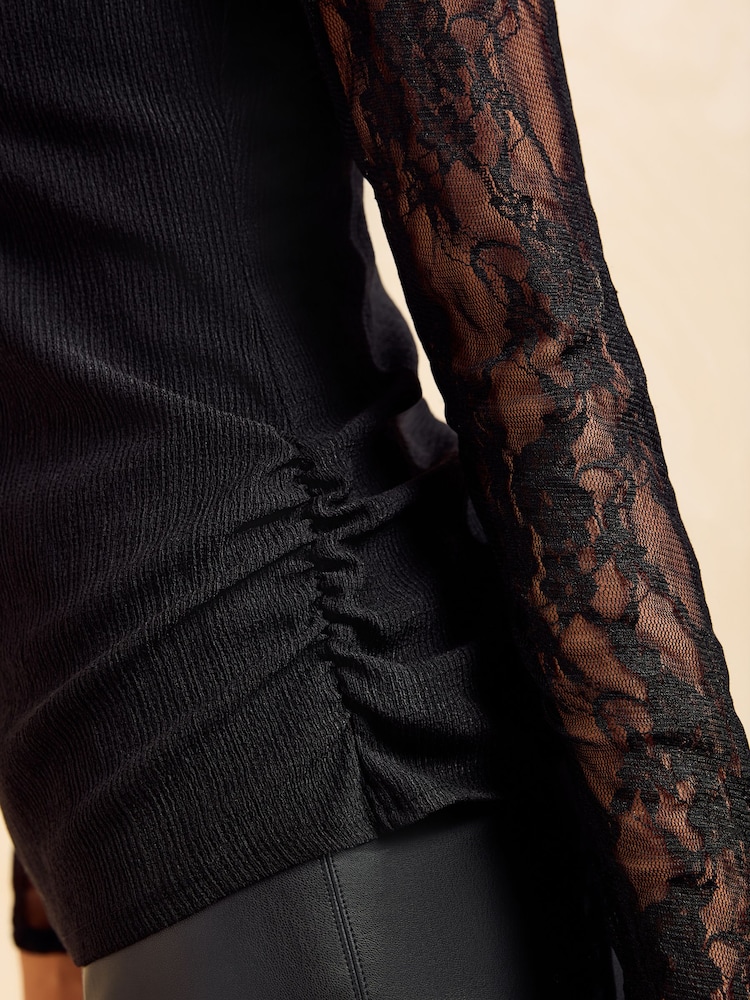 Friends Like These Black Lace Yoke Crinkle Top - Image 6 of 6