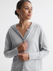 Reiss Grey Evie Wool Blend Hooded Cardigan - Image 1 of 5