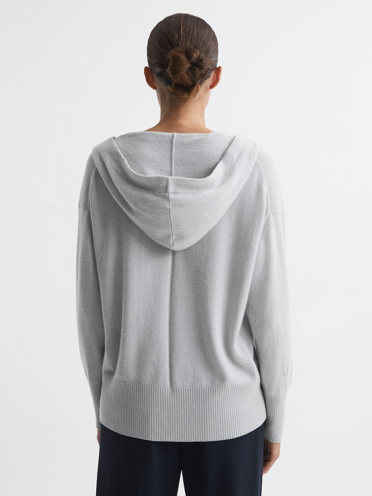 Reiss Grey Evie Wool Blend Hooded Cardigan - Image 5 of 5