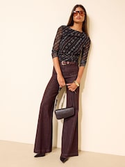 Friends Like These Black Chain Print Long Sleeve Drape Mesh Top - Image 2 of 6