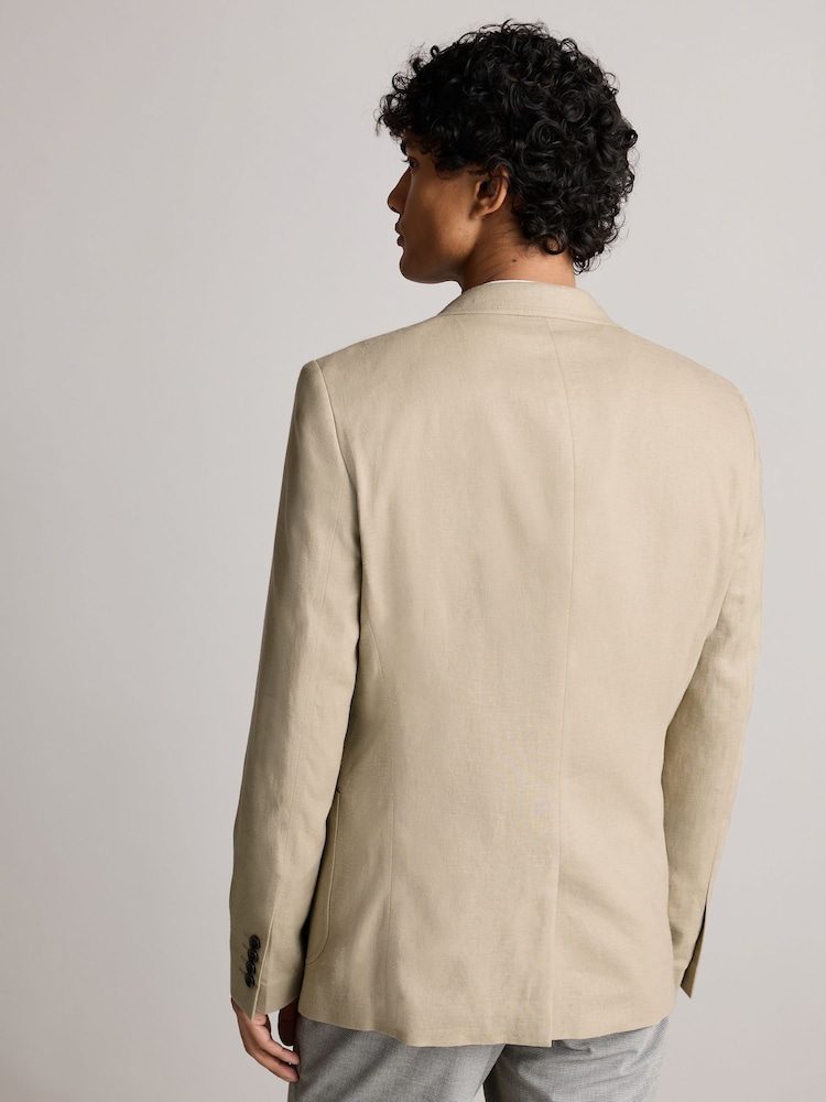 Neutral Regular Fit Linen Blend Blazer - Image 3 of 5