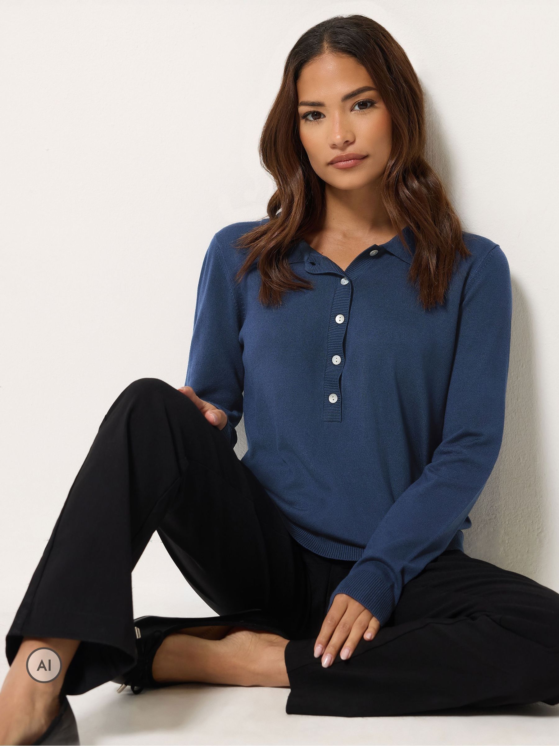 M&Co Women's Dark Navy Petite Half Placket Jumper In Size 8-10 - Image 3