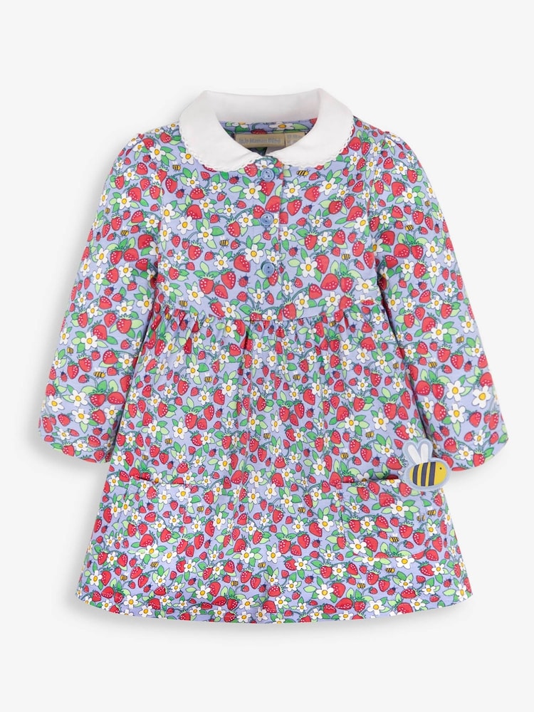 JoJo Maman Bébé Blue Strawberry Print With Pet In Pocket Peter Pan Dress - Image 1 of 4