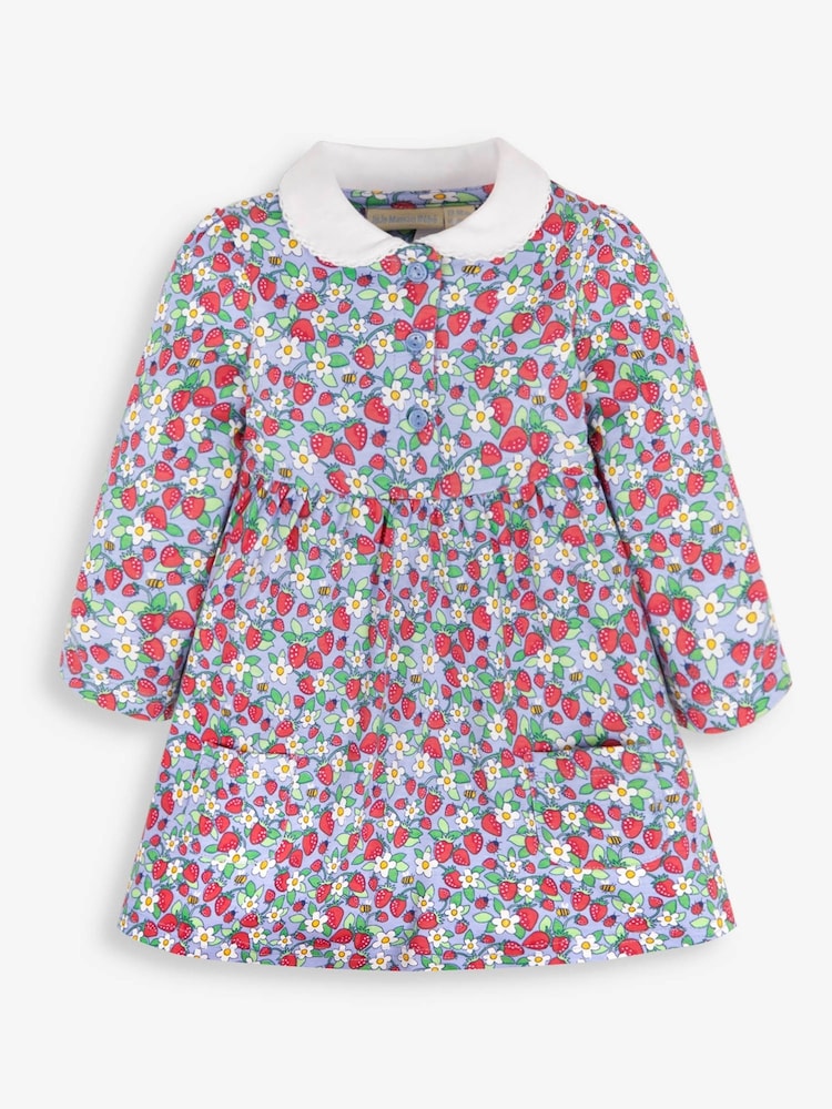 JoJo Maman Bébé Blue Strawberry Print With Pet In Pocket Peter Pan Dress - Image 2 of 4
