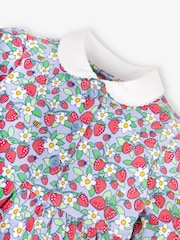 JoJo Maman Bébé Blue Strawberry Print With Pet In Pocket Peter Pan Dress - Image 3 of 4