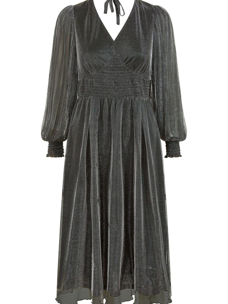 Yumi Black Metallic Long Sleeve Shimmer Midi Dress - Image 5 of 5 Yumi Black Metallic Long Sleeve Shimmer Midi Dress - Image 5 of 5