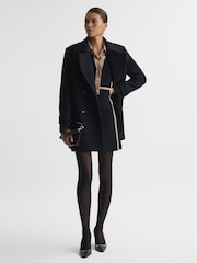 Reiss Black/Camel Nikki Contrast Trim Press-Stud Mini Dress - Image 3 of 6