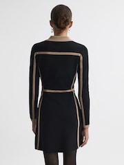 Reiss Black/Camel Nikki Contrast Trim Press-Stud Mini Dress - Image 6 of 6