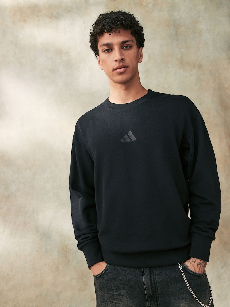 adidas Black ALL SZN French Terry Crew 100% Cotton Sweatshirt - Image 1 of 5