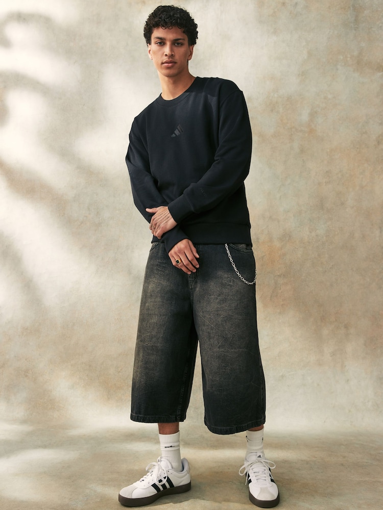 adidas Black ALL SZN French Terry Crew 100% Cotton Sweatshirt - Image 2 of 5