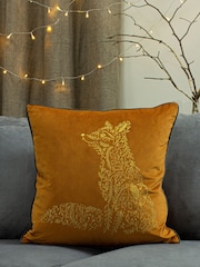 furn. Rust Orange/Gold Forest Fauna Embroidered Polyester Filled Cushion - Image 1 of 3