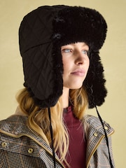 Joules Eira Black Faux Fur Lined Quilted Trapper Hat - Image 1 of 7