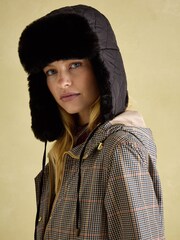 Joules Eira Black Faux Fur Lined Quilted Trapper Hat - Image 3 of 7
