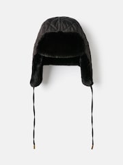 Joules Eira Black Faux Fur Lined Quilted Trapper Hat - Image 4 of 7