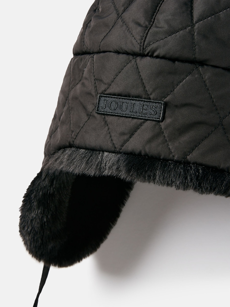 Joules Eira Black Faux Fur Lined Quilted Trapper Hat - Image 7 of 7