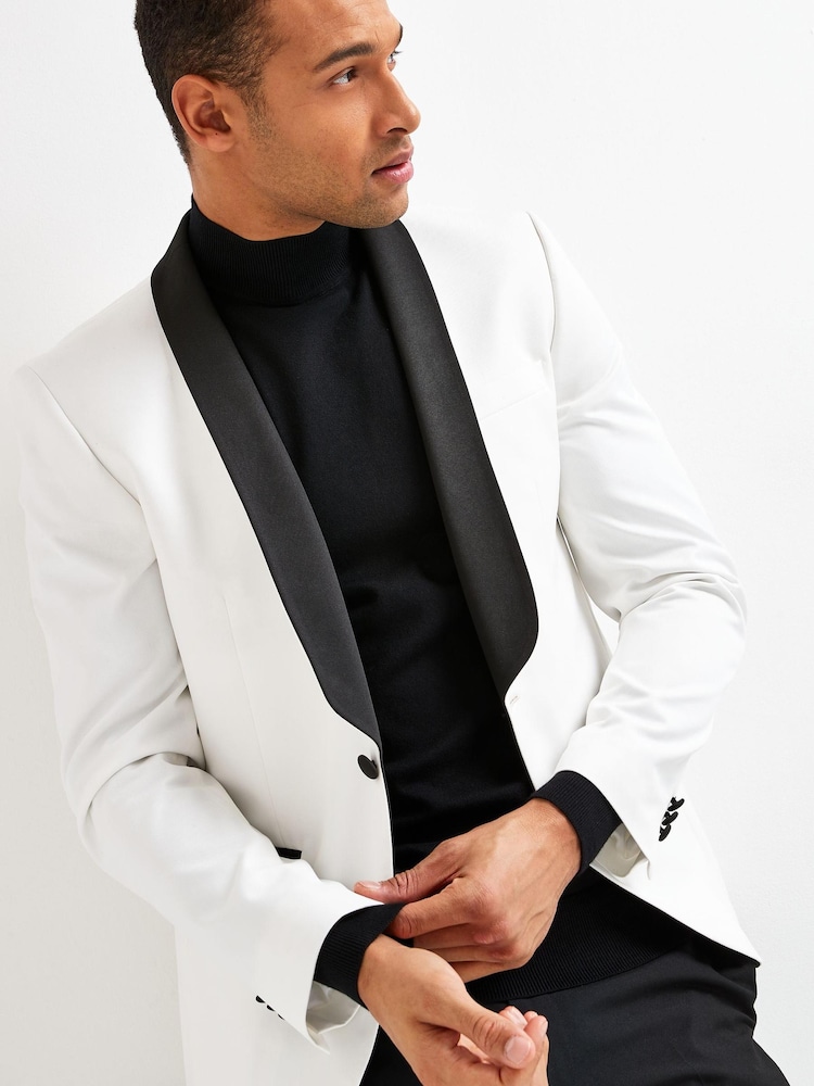 White Slim Tuxedo Suit Jacket - Image 3 of 5