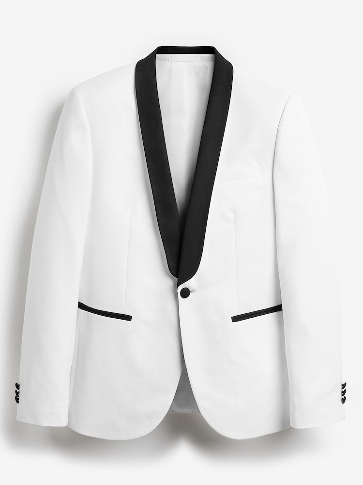 White Slim Tuxedo Suit Jacket - Image 4 of 5