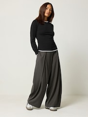 PixieGirl Petite Black Contrast Long Sleeve Cotton T-Shirt - Image 2 of 6