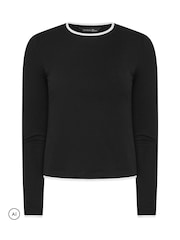 PixieGirl Petite Black Contrast Long Sleeve Cotton T-Shirt - Image 5 of 6