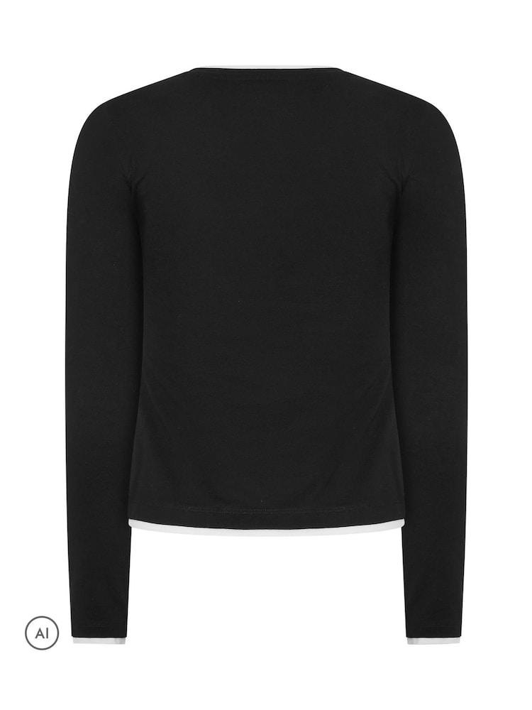 PixieGirl Petite Black Contrast Long Sleeve Cotton T-Shirt - Image 6 of 6 PixieGirl Petite Black Contrast Long Sleeve Cotton T-Shirt - Image 6 of 6