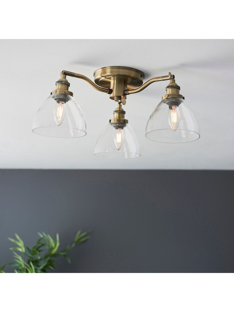 Gallery Home Antique Brass Pierre 3 Bulb Ceiling Light - Image 1 of 3