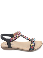 Pavers Black Elasticated Beaded Slip On Sandals - Image 1 of 5