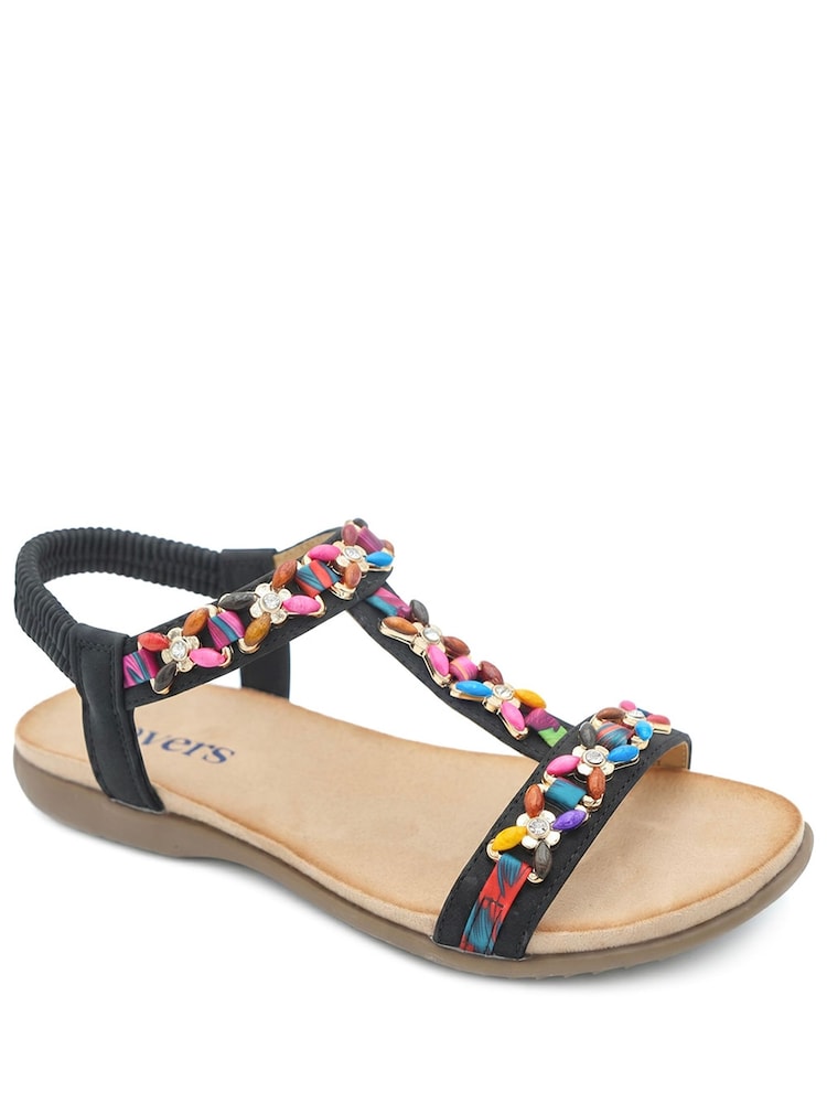 Pavers Black Elasticated Beaded Slip On Sandals - Image 2 of 5