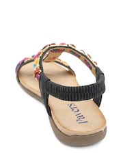 Pavers Black Elasticated Beaded Slip On Sandals - Image 3 of 5