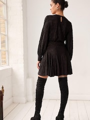 Black Floral Texture Long Sleeve Mini Dress - Image 3 of 6