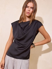 Friends Like These Black Satin Cowl Neck Top - Image 1 of 5