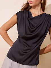 Friends Like These Black Satin Cowl Neck Top - Image 3 of 5