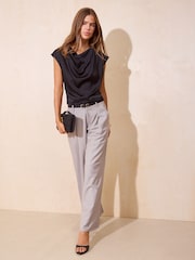 Friends Like These Black Satin Cowl Neck Top - Image 4 of 5