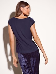 Friends Like These Navy Satin Cowl Neck Top - Image 4 of 6