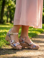 Pavers Natural Patterned Cork Wedge Platform Sandals - Image 1 of 6