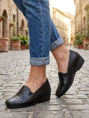 Pavers Black Leather Wedge Loafers - Image 1 of 5