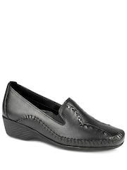 Pavers Black Leather Wedge Loafers - Image 2 of 5
