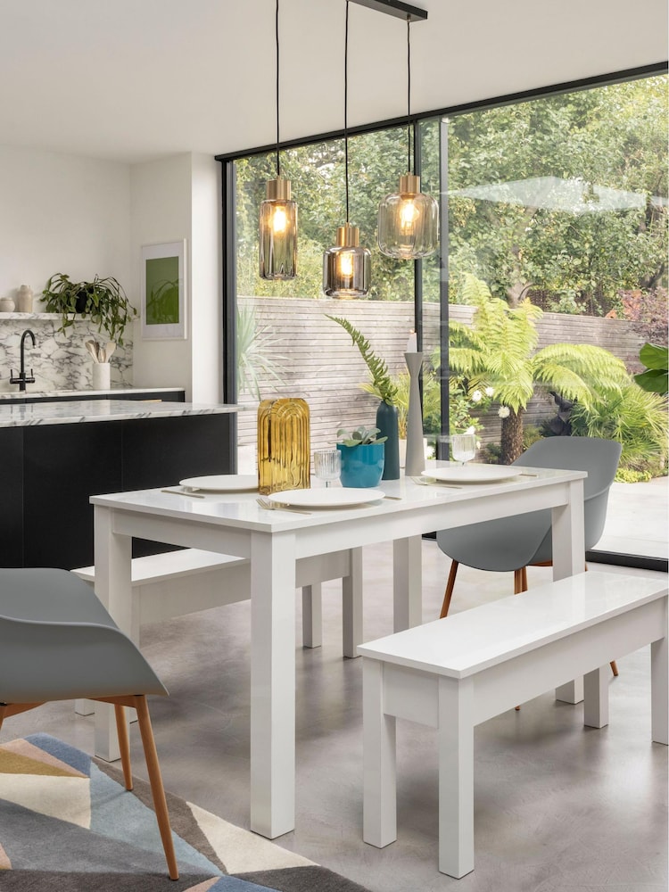 White Gloss 4 Seater Bench Dining Table - Image 1 of 5