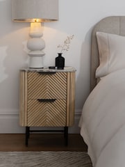 Natural Valencia Marble and Mango Wood 2 Drawer Bedside Table - Image 2 of 10