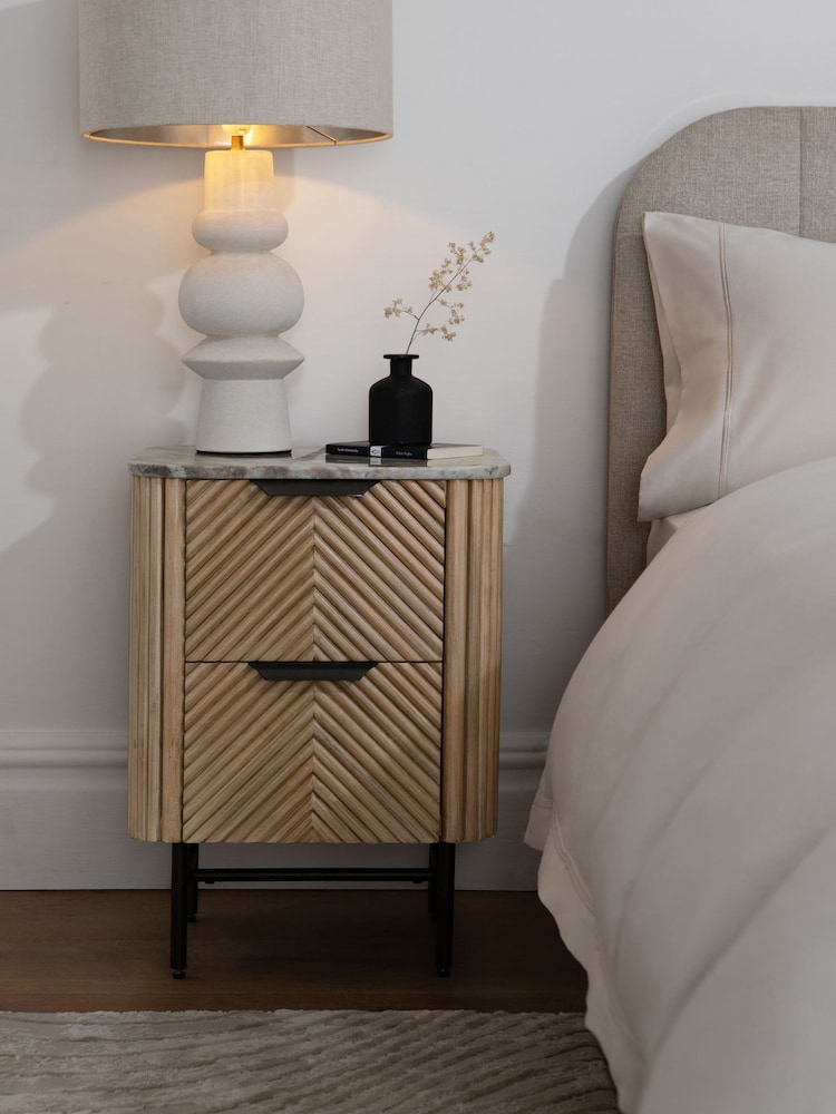 Natural Valencia Marble and Mango Wood 2 Drawer Bedside Table - Image 2 of 10