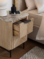 Natural Valencia Marble and Mango Wood 2 Drawer Bedside Table - Image 3 of 10