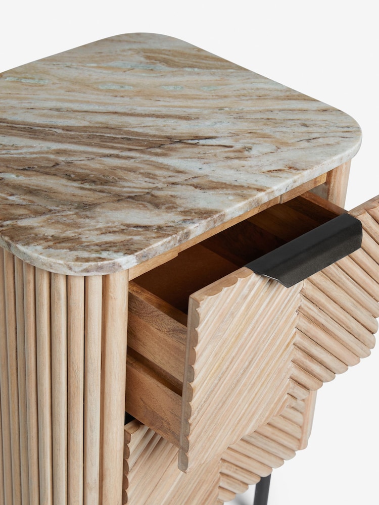 Natural Valencia Marble and Mango Wood 2 Drawer Bedside Table - Image 8 of 8
