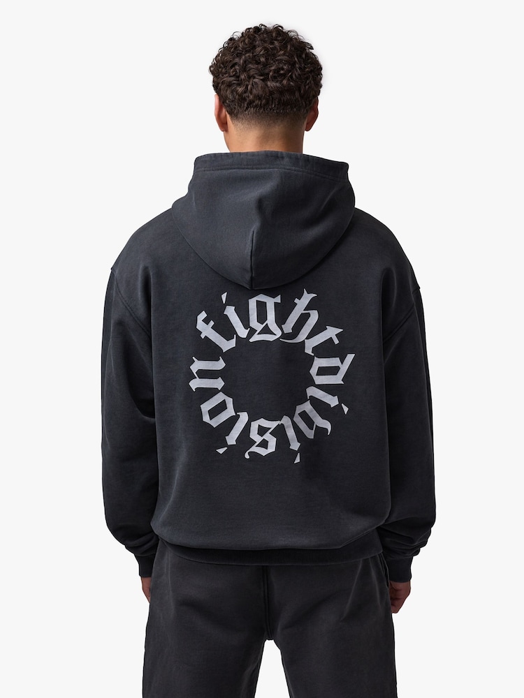 Gym King Black Fight Division Washed Gothic Hoodie - Image 2 of 4 Gym King Black Fight Division Washed Gothic Hoodie - Image 2 of 4