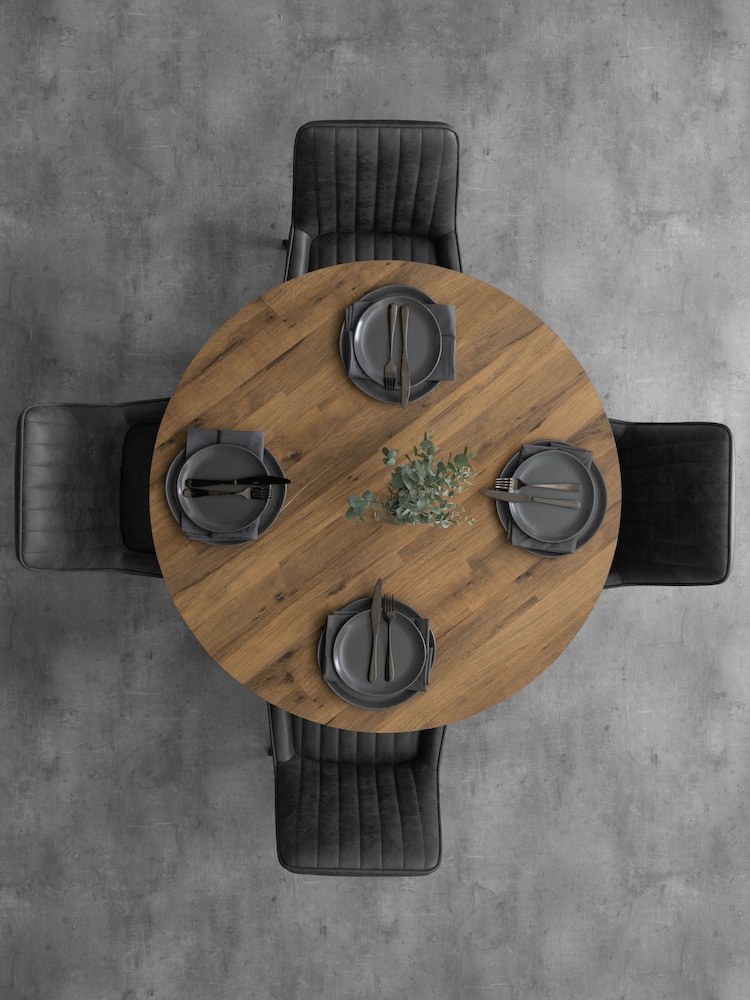 Dark Bronx Oak Effect 4 Seater Round Dining Table - Image 2 of 6